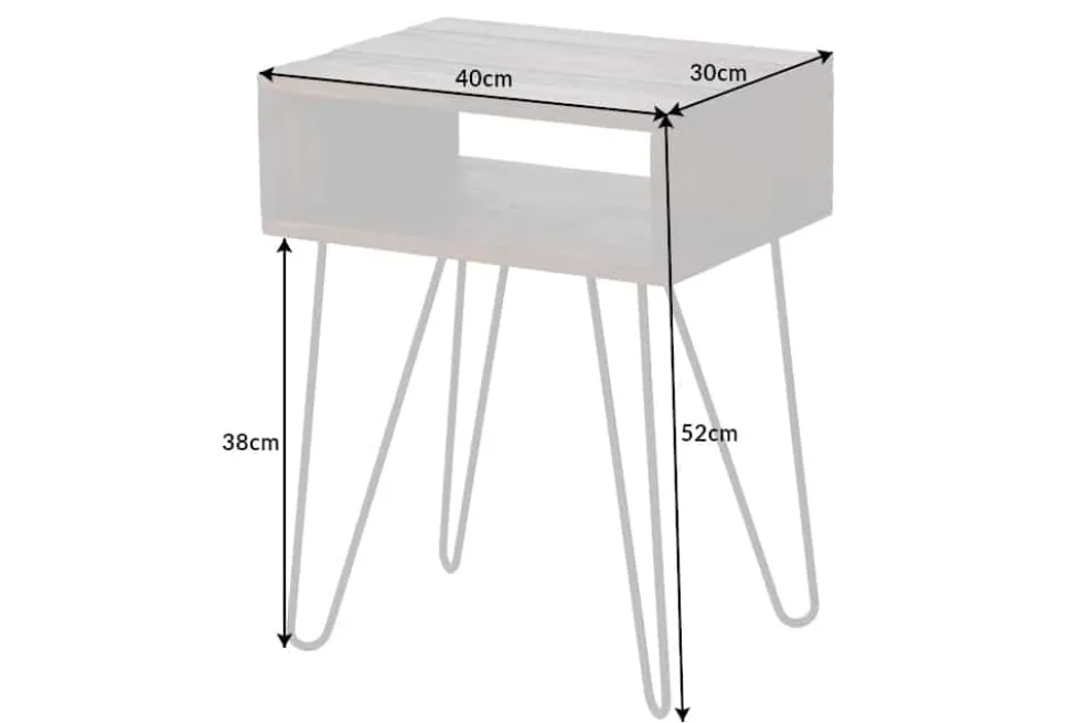 Massivholz Beistelltisch SCORPION 55cm Akazie Nachttisch mit Ablage Hairpin Legs Metall
