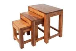Massivholz Beistelltische 3er Set MONSOON 45cm braun Sheesham stone finish Couchtisch