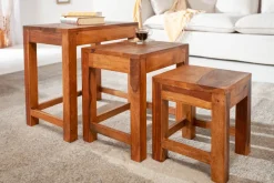 Massivholz Beistelltische 3er Set MONSOON 45cm braun Sheesham stone finish Couchtisch