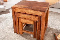 Massivholz Beistelltische 3er Set MONSOON 45cm braun Sheesham stone finish Couchtisch