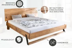 Massivholz Bett AMAZONAS 180x200cm Akazie Baumkante natur Doppelbett