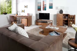 Massivholz Bürotisch CUBUS 120cm braun Sheeshamholz stone finish Schreibtisch