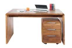 Massivholz Bürotisch CUBUS 120cm braun Sheeshamholz stone finish Schreibtisch