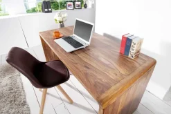 Massivholz Bürotisch CUBUS 120cm braun Sheeshamholz stone finish Schreibtisch