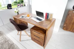 Massivholz Bürotisch CUBUS 120cm braun Sheeshamholz stone finish Schreibtisch
