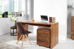 Massivholz Bürotisch CUBUS 120cm braun Sheeshamholz stone finish Schreibtisch