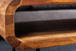 Massivholz Couchtisch ALPHA 90cm braun Sheesham stone finish Metallbeine mit Stauraum