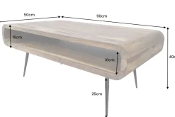 Massivholz Couchtisch ALPHA 90cm braun Sheesham stone finish Metallbeine mit Stauraum