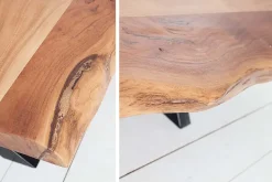Massivholz Couchtisch AMAZONAS 105cm Akazie schwarzes Metall X-Gestell Baumkante Live Edge