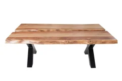 Massivholz Couchtisch AMAZONAS 105cm Akazie schwarzes Metall X-Gestell Baumkante Live Edge