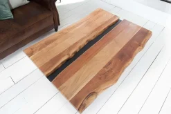 Massivholz Couchtisch AMAZONAS 105cm Akazie schwarzes Metall X-Gestell Baumkante Live Edge