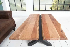 Massivholz Couchtisch AMAZONAS 105cm Akazie schwarzes Metall X-Gestell Baumkante Live Edge