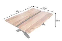 Massivholz Couchtisch AMAZONAS 105cm Akazie schwarzes Metall X-Gestell Baumkante Live Edge
