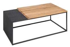 Massivholz Couchtisch ARCHITECTURE 100cm Eiche geölt schwarzes Metallgestell
