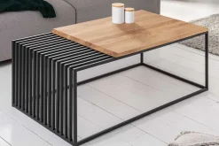 Massivholz Couchtisch ARCHITECTURE 100cm Eiche geölt schwarzes Metallgestell