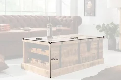 Massivholz Couchtisch BODEGA 100cm Mangoholz Hausbar Truhe mit Stauraum