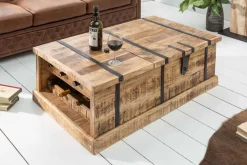 Massivholz Couchtisch BODEGA 100cm Mangoholz Hausbar Truhe mit Stauraum