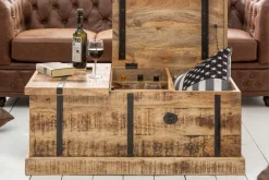 Massivholz Couchtisch BODEGA 100cm Mangoholz Hausbar Truhe mit Stauraum