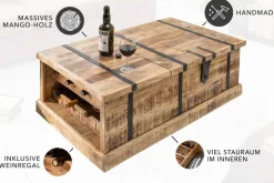 Massivholz Couchtisch BODEGA 100cm Mangoholz Hausbar Truhe mit Stauraum