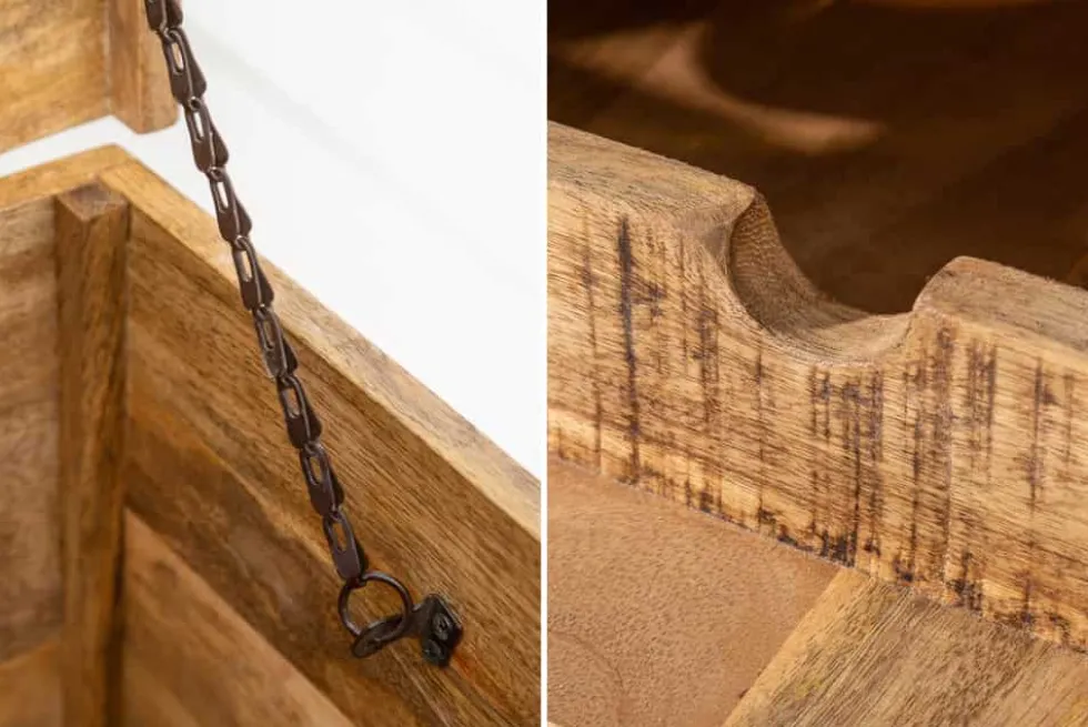Massivholz Couchtisch BODEGA 100cm Mangoholz Hausbar Truhe mit Stauraum