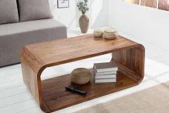Massivholz Couchtisch CUBUS 100cm braun Sheesham stone finish TV-Board handemade