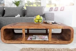 Massivholz Couchtisch CURVED 100cm braun Sheesham stone finish TV-Lowboard Stauraum