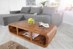 Massivholz Couchtisch CURVED 100cm braun Sheesham stone finish TV-Lowboard Stauraum