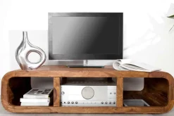 Massivholz Couchtisch CURVED 100cm braun Sheesham stone finish TV-Lowboard Stauraum