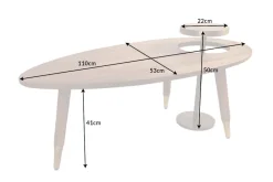 Massivholz Couchtisch GATSBY 110cm braun gold Mango oval rund Beistelltisch 2er Set Retro Design
