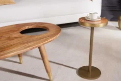 Massivholz Couchtisch GATSBY 110cm braun gold Mango oval rund Beistelltisch 2er Set Retro Design