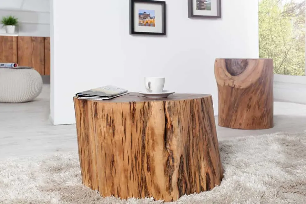 Massivholz Couchtisch GOA 50cm Akazie Baumstamm Hocker Beistelltisch handmade