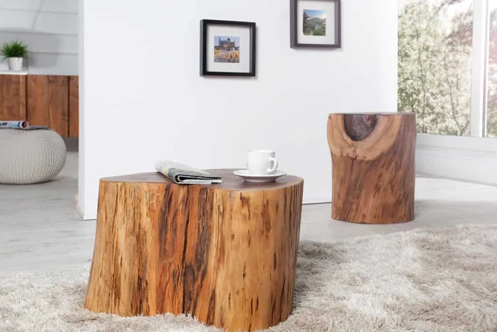 Massivholz Couchtisch GOA 50cm Akazie Baumstamm Hocker Beistelltisch handmade
