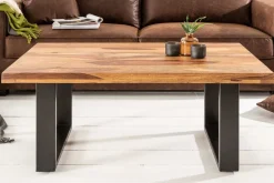 Massivholz Couchtisch IRON CRAFT 100cm braun Sheesham stone finish Industrial Design