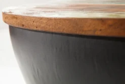 Massivholz Couchtisch JAKARTA 70cm grau rund aus recycelten Fischerbooten