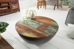 Massivholz Couchtisch JAKARTA 70cm grau rund aus recycelten Fischerbooten