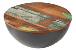 Massivholz Couchtisch JAKARTA 70cm grau rund aus recycelten Fischerbooten