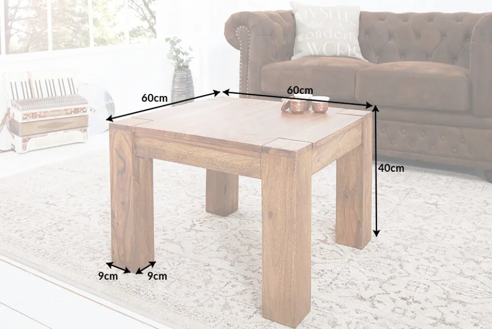 Massivholz Couchtisch MAKASSAR 60cm braun Sheesham stone finish einzigartige Maserung