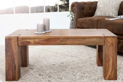 Massivholz Couchtisch MAKASSAR 100cm braun Sheesham stone finish einzigartige Maserung