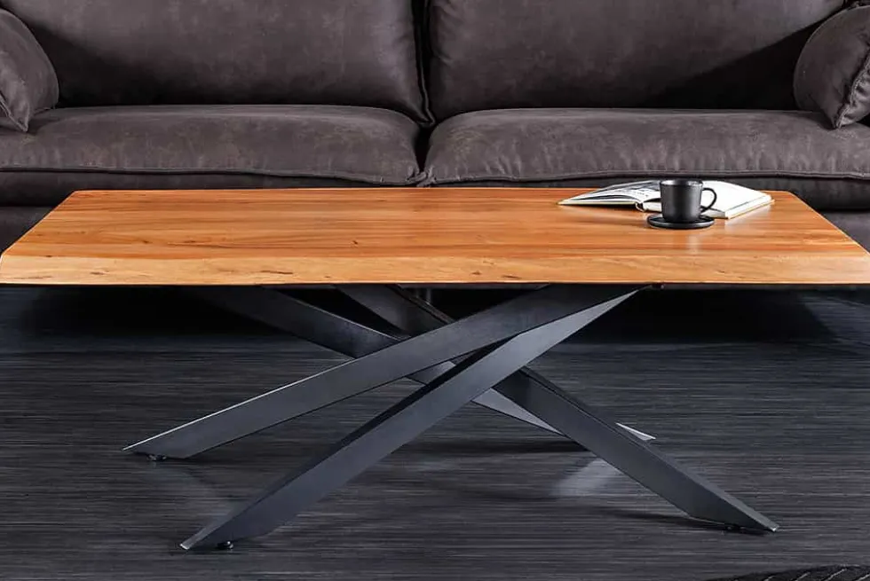 Massivholz Couchtisch MAMMUT 110cm Akazie schwarz 3,5cm Tischplatte Baumkante