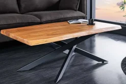 Massivholz Couchtisch MAMMUT 110cm Akazie schwarz 3,5cm Tischplatte Baumkante