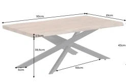 Massivholz Couchtisch MAMMUT 110cm Akazie schwarz 3,5cm Tischplatte Baumkante