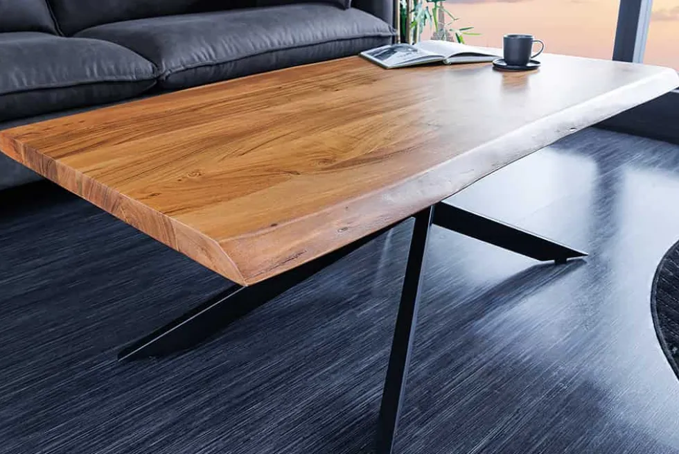 Massivholz Couchtisch MAMMUT 110cm Akazie schwarz 3,5cm Tischplatte Baumkante