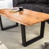 Massivholz Couchtisch MAMMUT 120cm Akazie natur V-Gestell schwarz 2,5cm Tischplatte