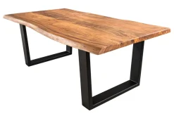 Massivholz Couchtisch MAMMUT 120cm Akazie natur V-Gestell schwarz 2,5cm Tischplatte