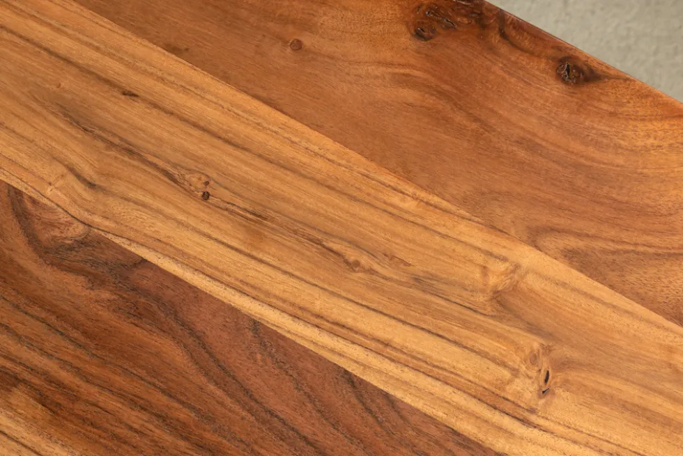 Massivholz Couchtisch MAMMUT 120cm Akazie natur V-Gestell schwarz 2,5cm Tischplatte