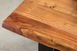 Massivholz Couchtisch MAMMUT 120cm Akazie natur V-Gestell schwarz 2,5cm Tischplatte