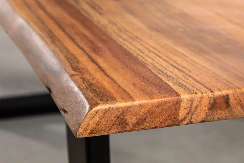 Massivholz Couchtisch MAMMUT 120cm Akazie natur V-Gestell schwarz 2,5cm Tischplatte