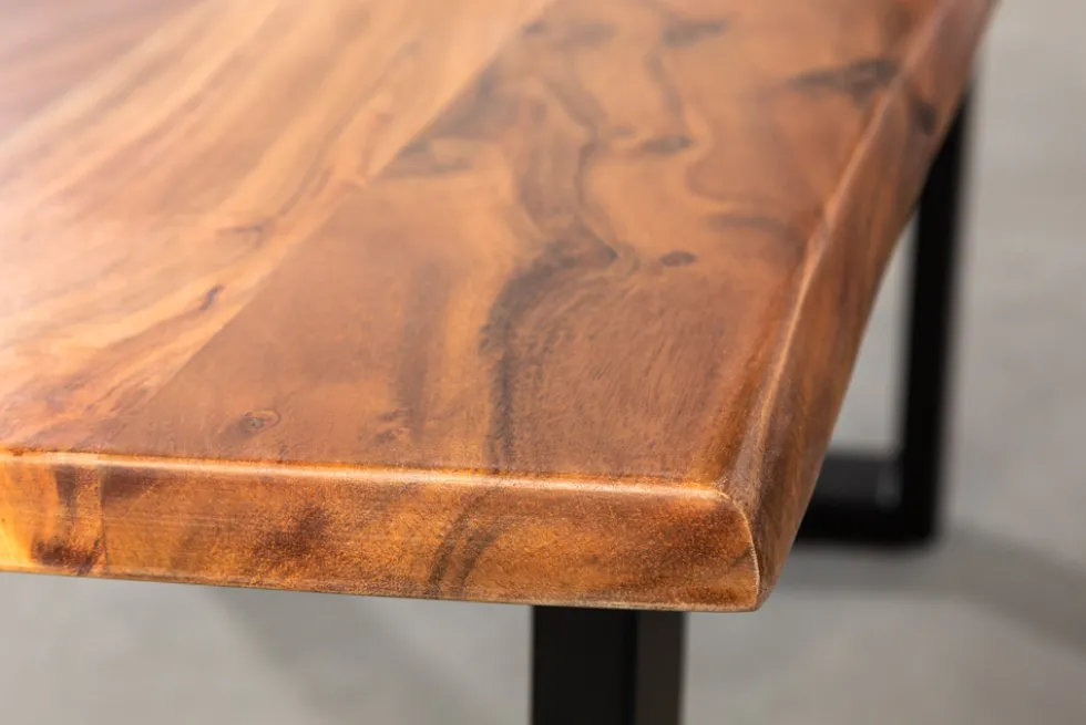 Massivholz Couchtisch MAMMUT 120cm Akazie natur V-Gestell schwarz 2,5cm Tischplatte