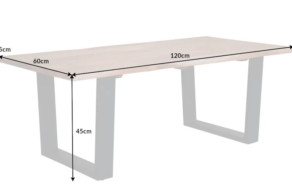 Massivholz Couchtisch MAMMUT 120cm Akazie natur V-Gestell schwarz 2,5cm Tischplatte