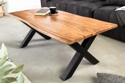 Massivholz Couchtisch MAMMUT 120cm Akazie Honey Finish X-Gestell schwarz 2,5cm Tischplatte